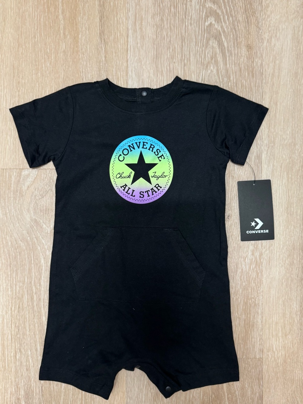 Converse Black Kids One-Piece Romper with Rainbow All Star Crest